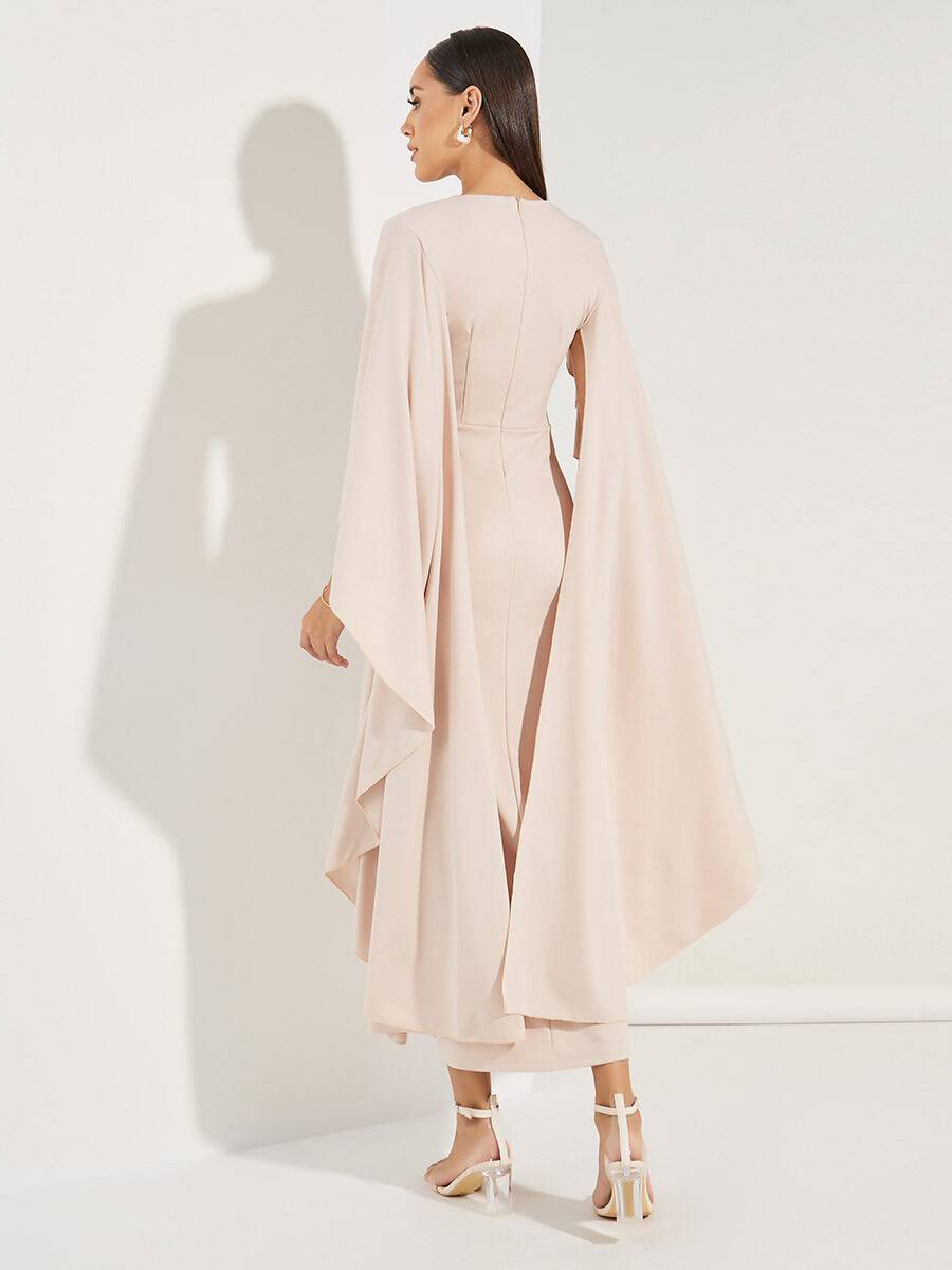 Rachel - Helles Rosa Midi-Kleid mit V-Ausschnitt und Chiffonärmeln