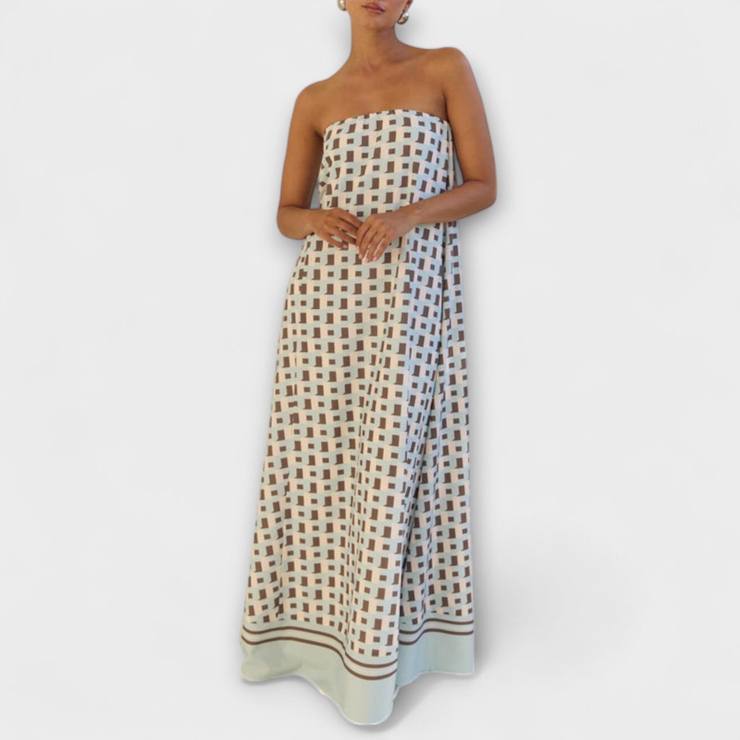 Hazel - Einzigartiges Geometrisches Off-Shoulder Maxikleid