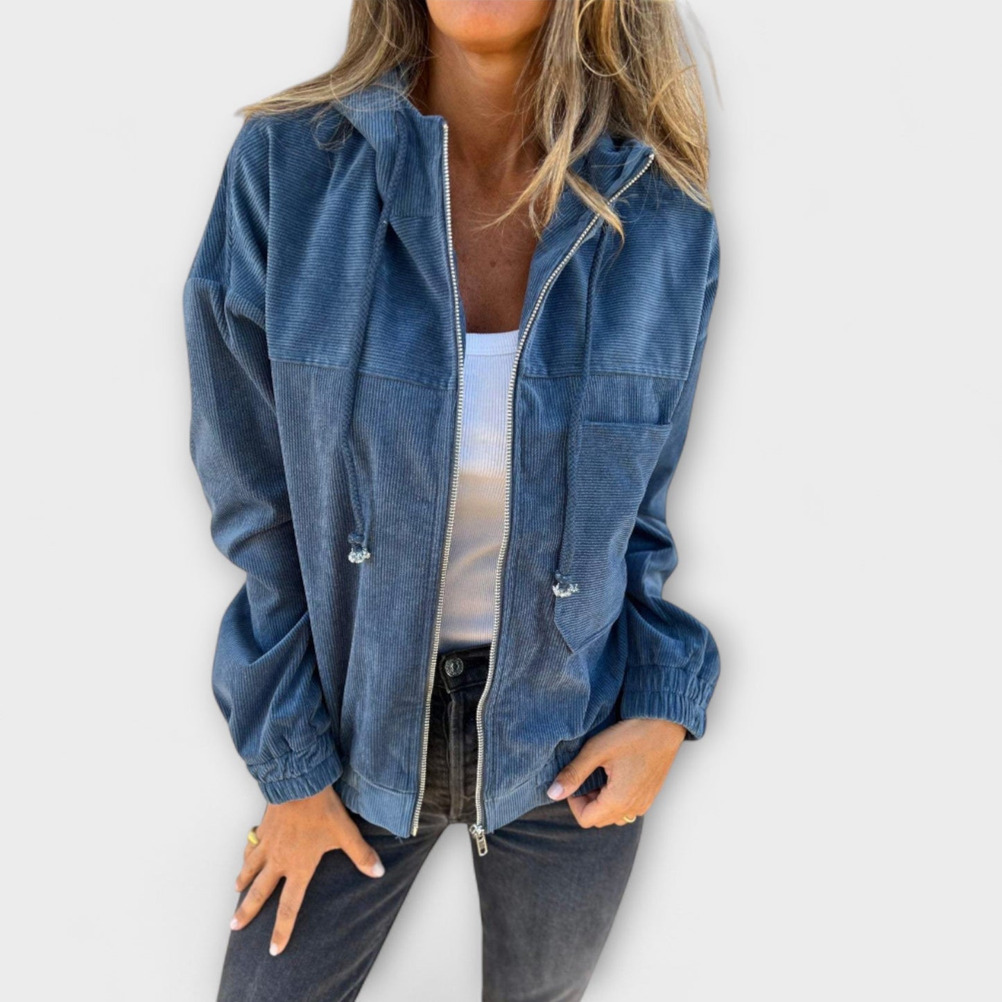 Ella - Cord-Jacke mit Kapuze und Reißverschluss