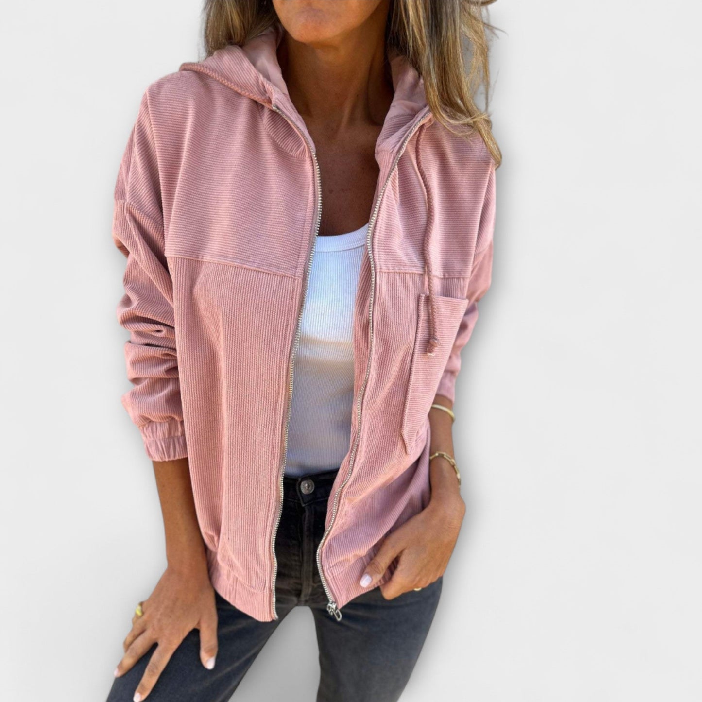 Ella - Cord-Jacke mit Kapuze und Reißverschluss
