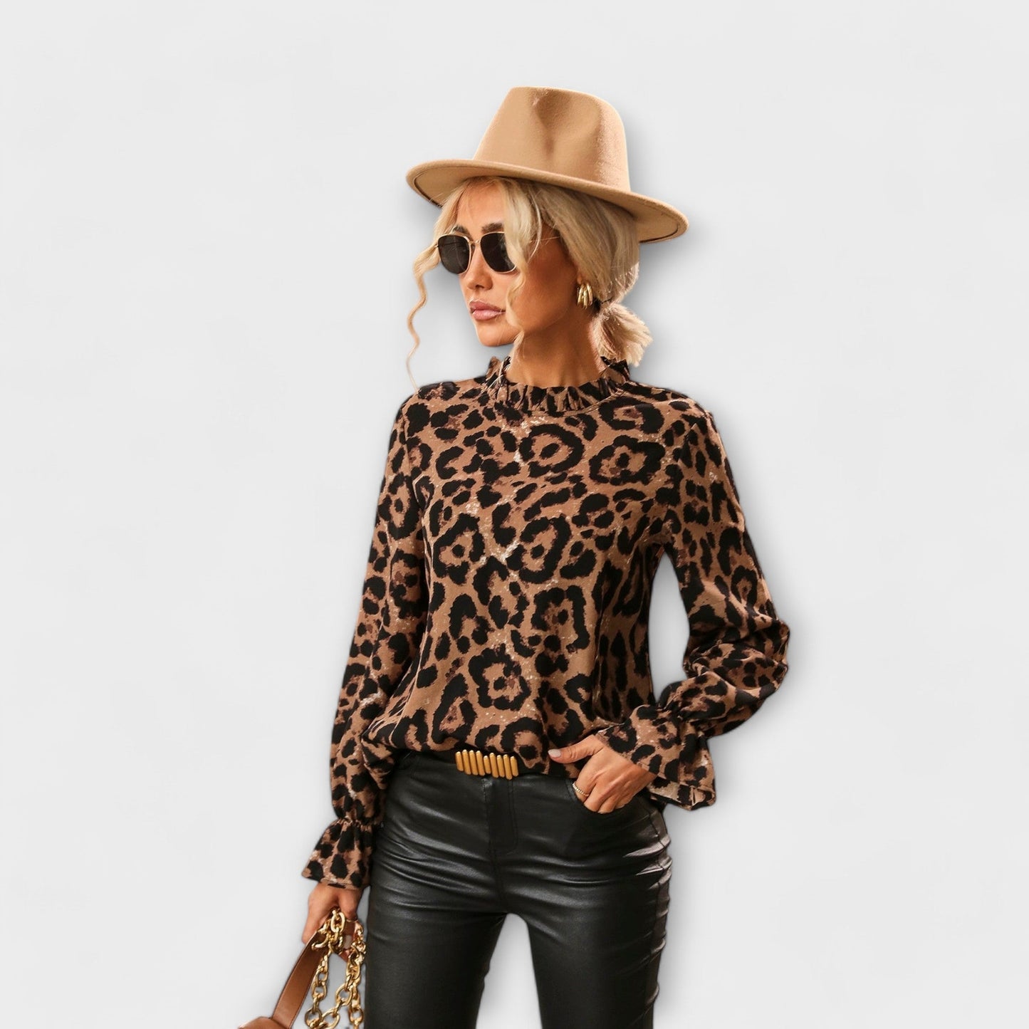 Kayla - Leopardenbluse mit plissiertem Kragen