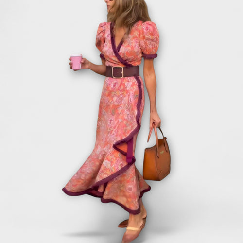 Elegantes Pink Maxi-Kleid mit kurzen Ärmeln