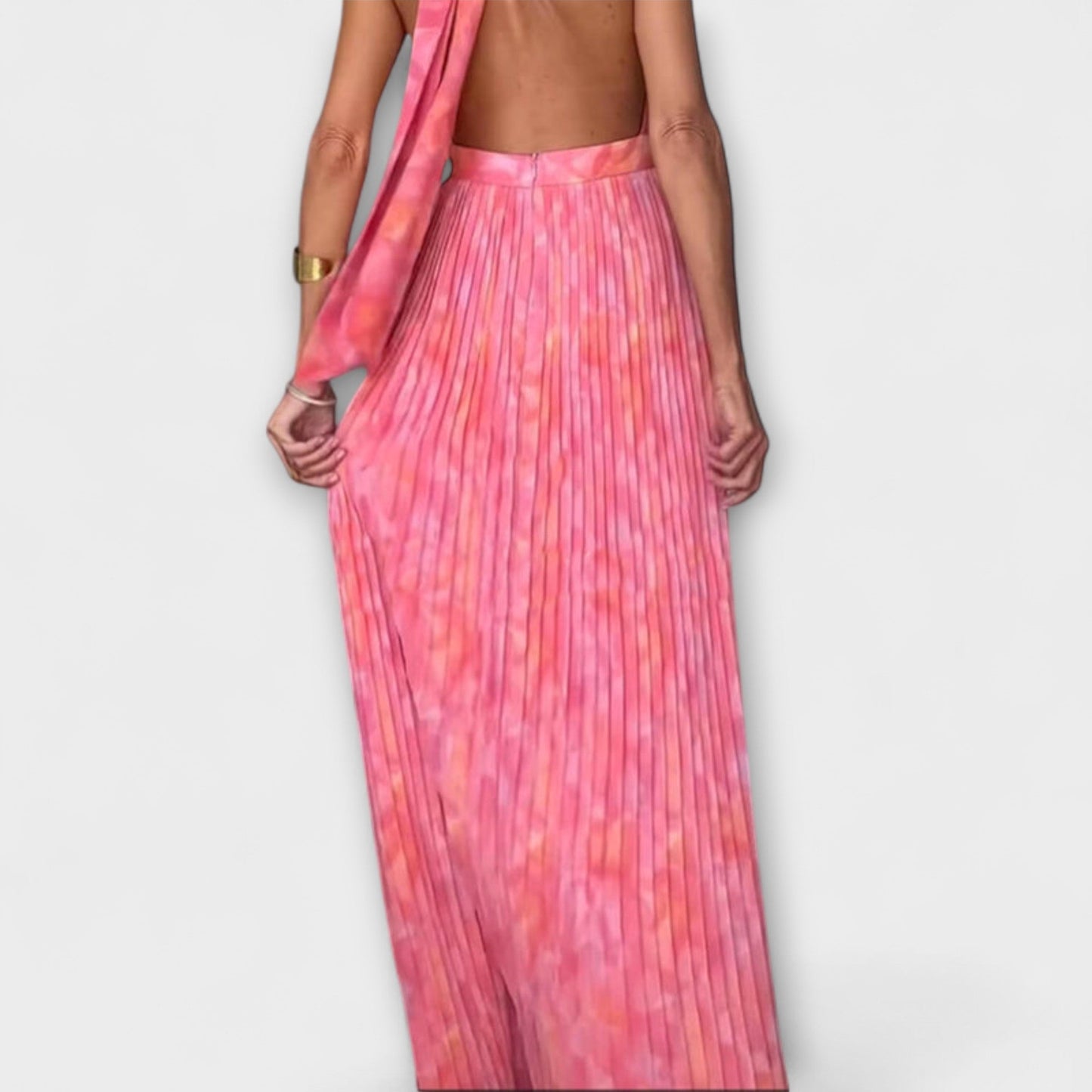 Seraphina - Schickes Halter Neck V-Ausschnitt Falten Maxi Kleid