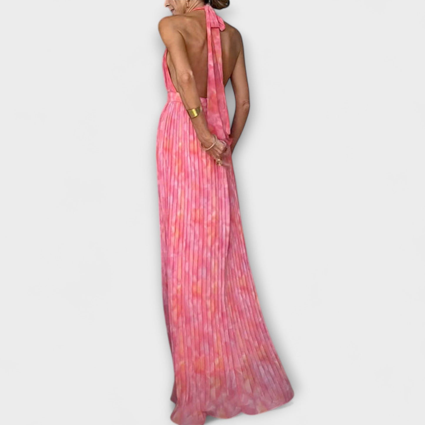 Seraphina - Schickes Halter Neck V-Ausschnitt Falten Maxi Kleid