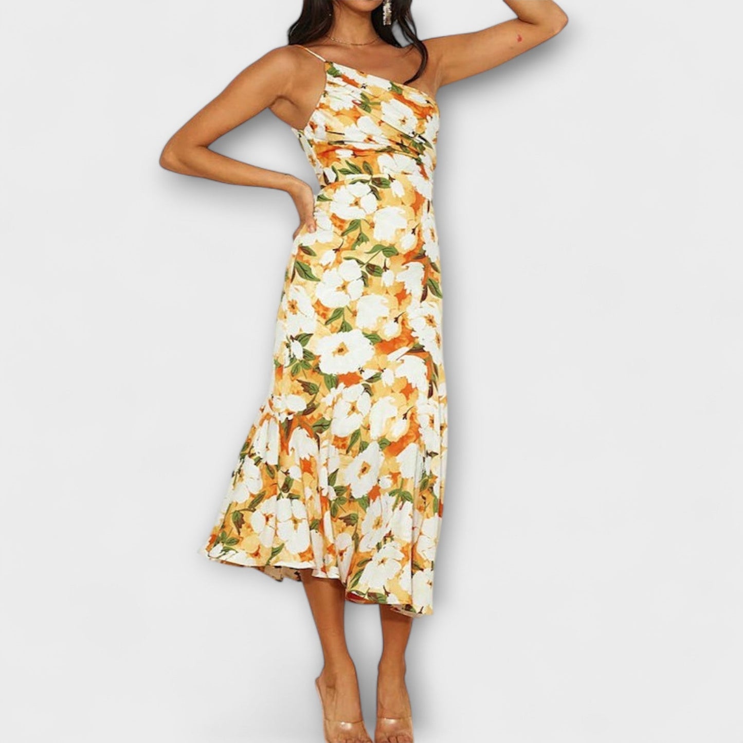 Tabea - Asymmetrisches Blumenmuster Kleid