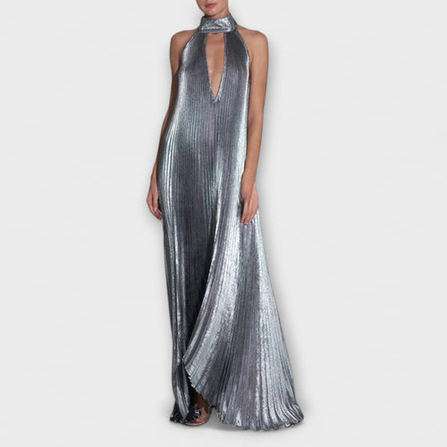 Calliope - Metallisches Plissee A-Linien Maxikleid