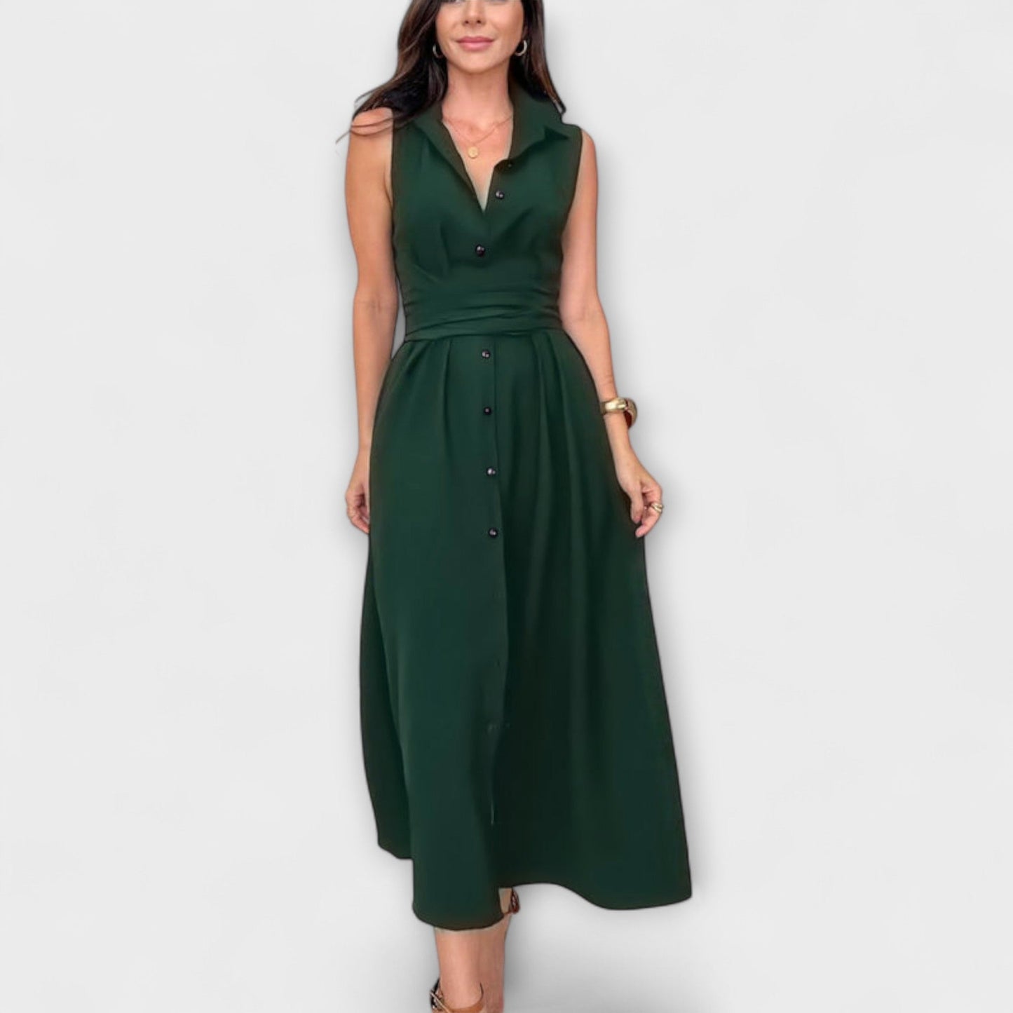 Mira - Auffälliges, einreihiges Midikleid mit Bindegürtel