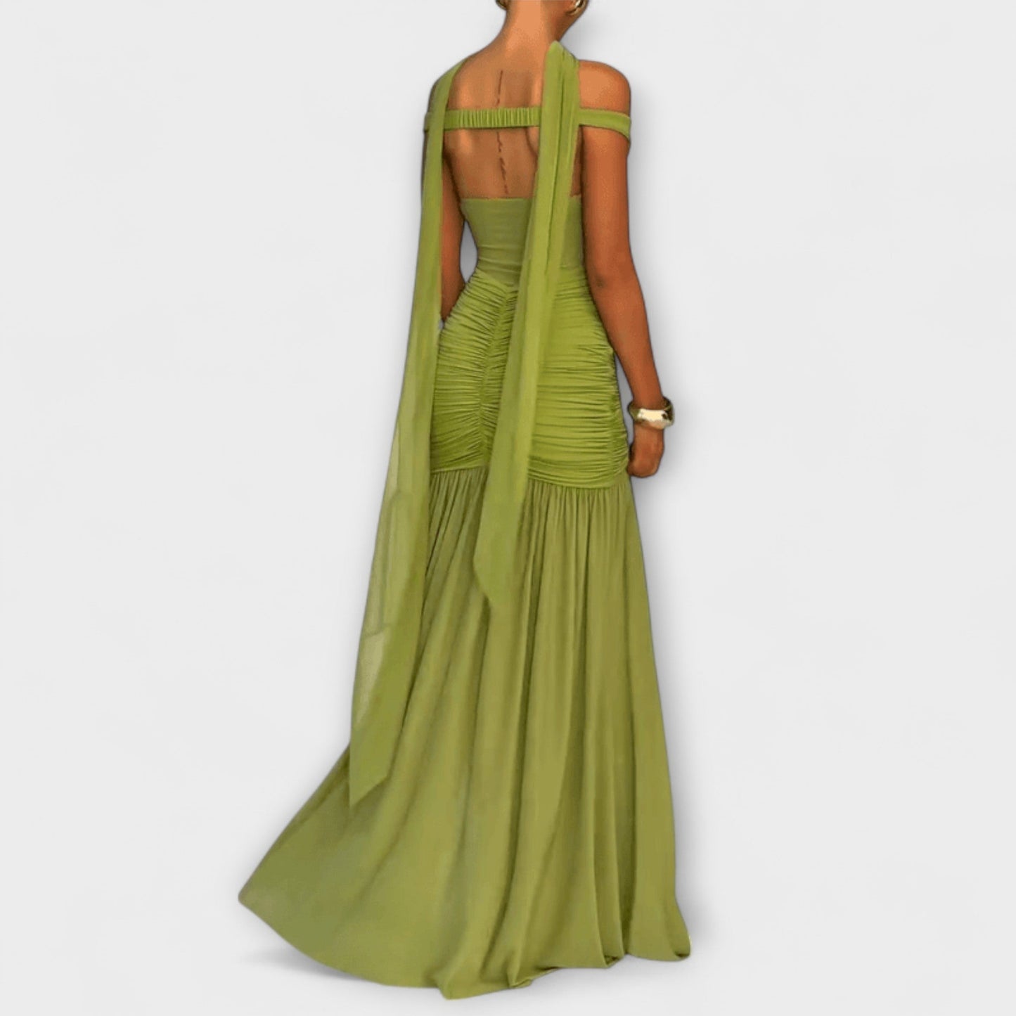 Nicole - Olivgrünes V-Ausschnitt Maxikleid