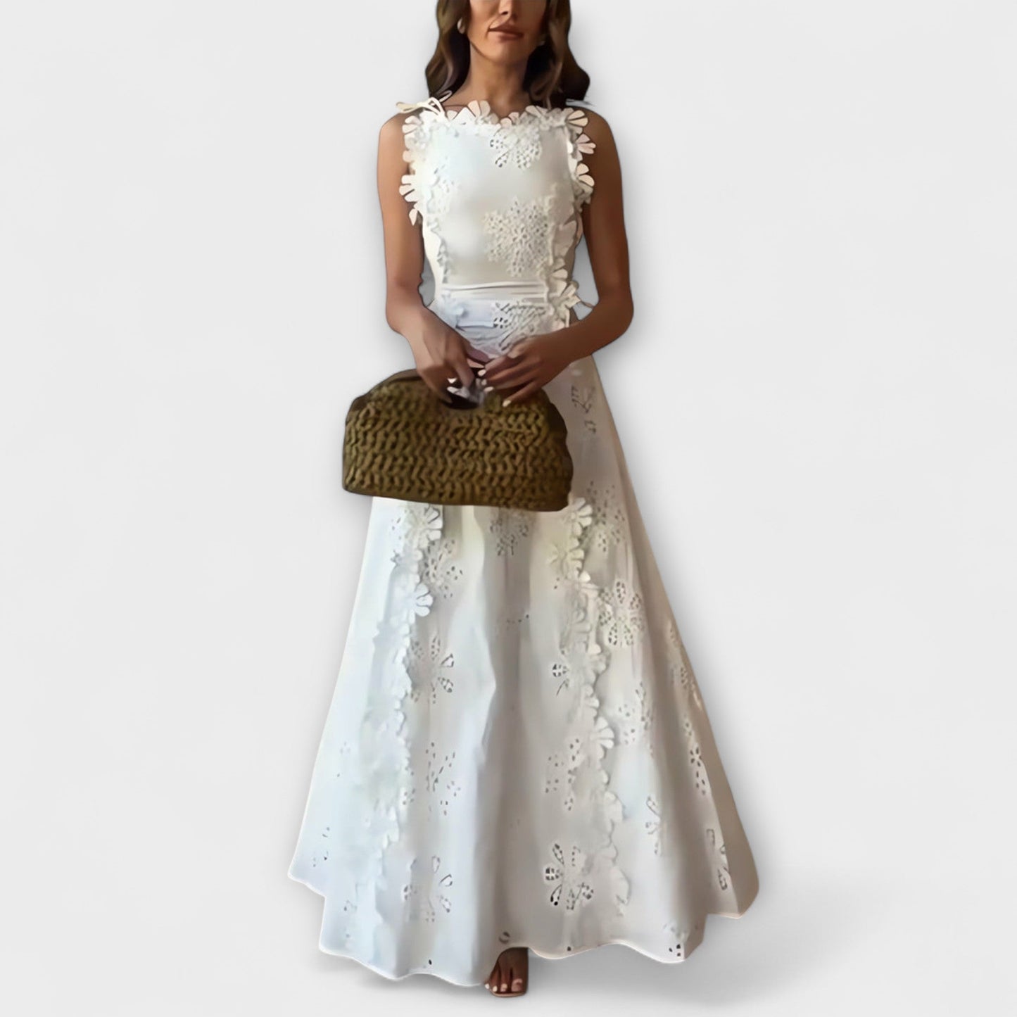 Éliora – Maxikleid mit Spitzenblumenmuster und Bindebändern