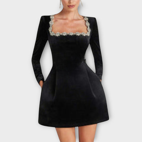 Wren - Mini-Kleid aus Samt mit Juwelenverzierung