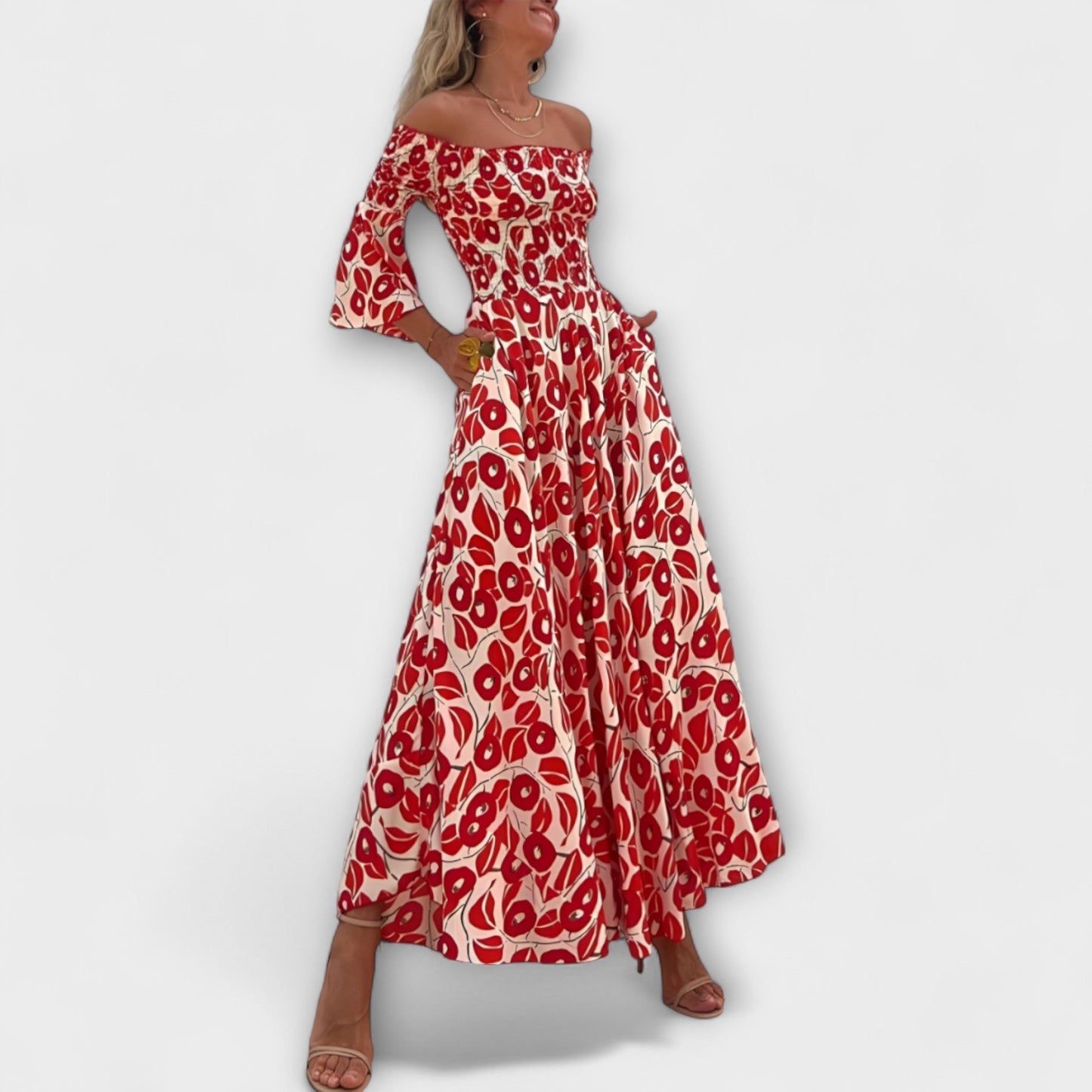 Bella - Off-Shoulder Kleid mit Ozeanblumen