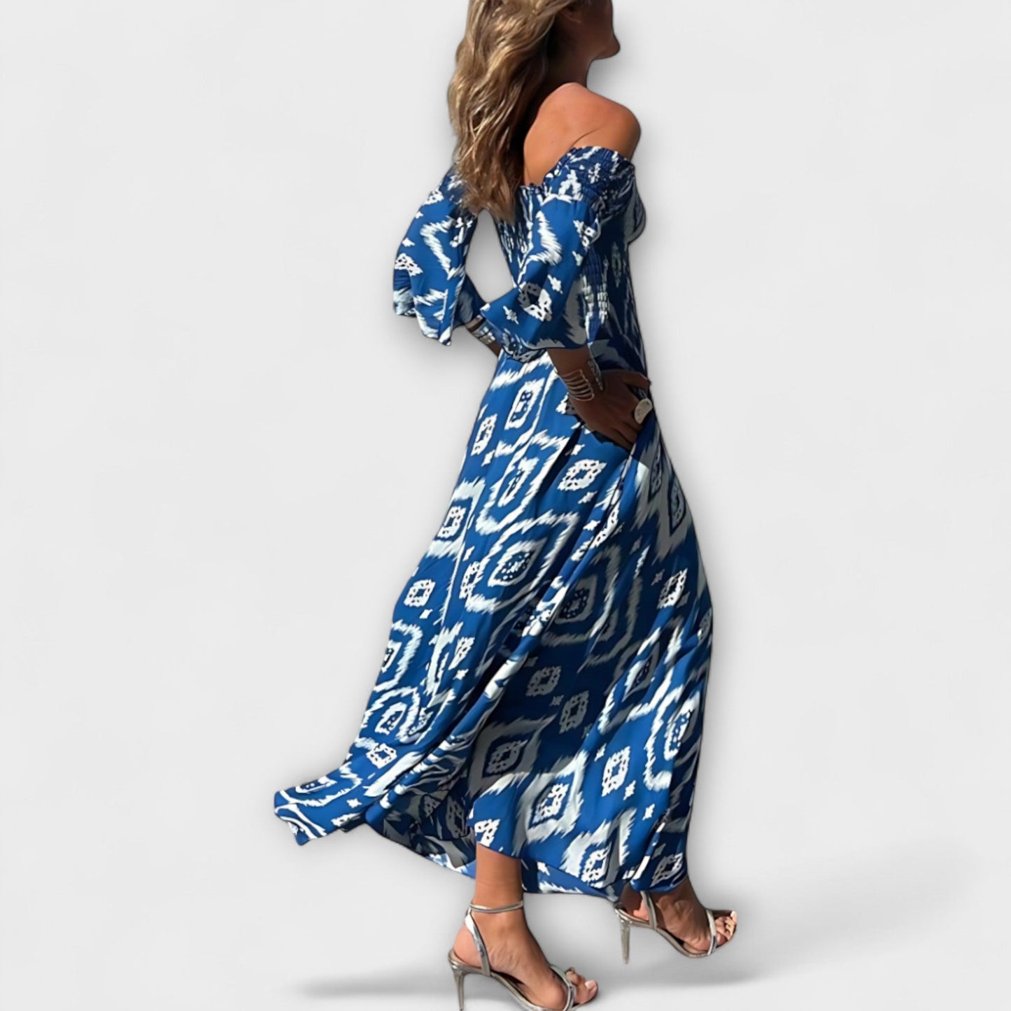 Bella - Off-Shoulder Kleid mit Ozeanblumen