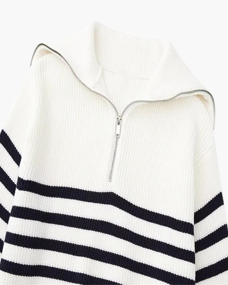 Gestreifter Reißverschluss-Pullover
