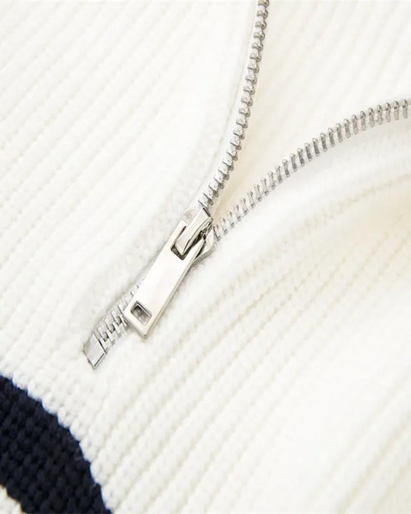 Gestreifter Reißverschluss-Pullover