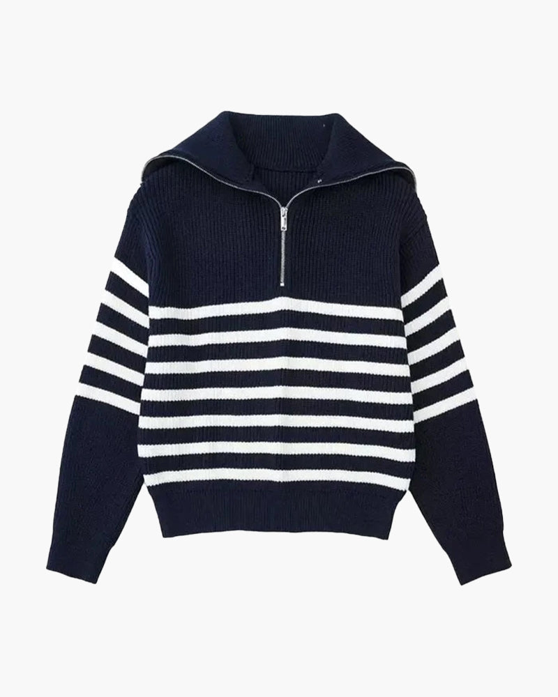 Gestreifter Reißverschluss-Pullover