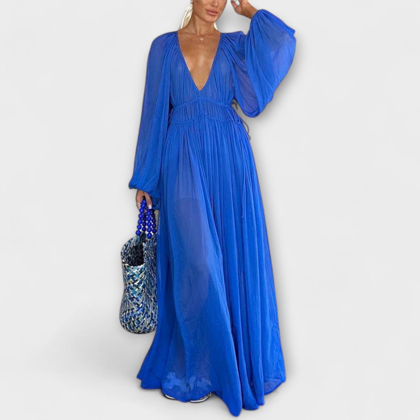 Elegantes plissiertes Langarmkleid
