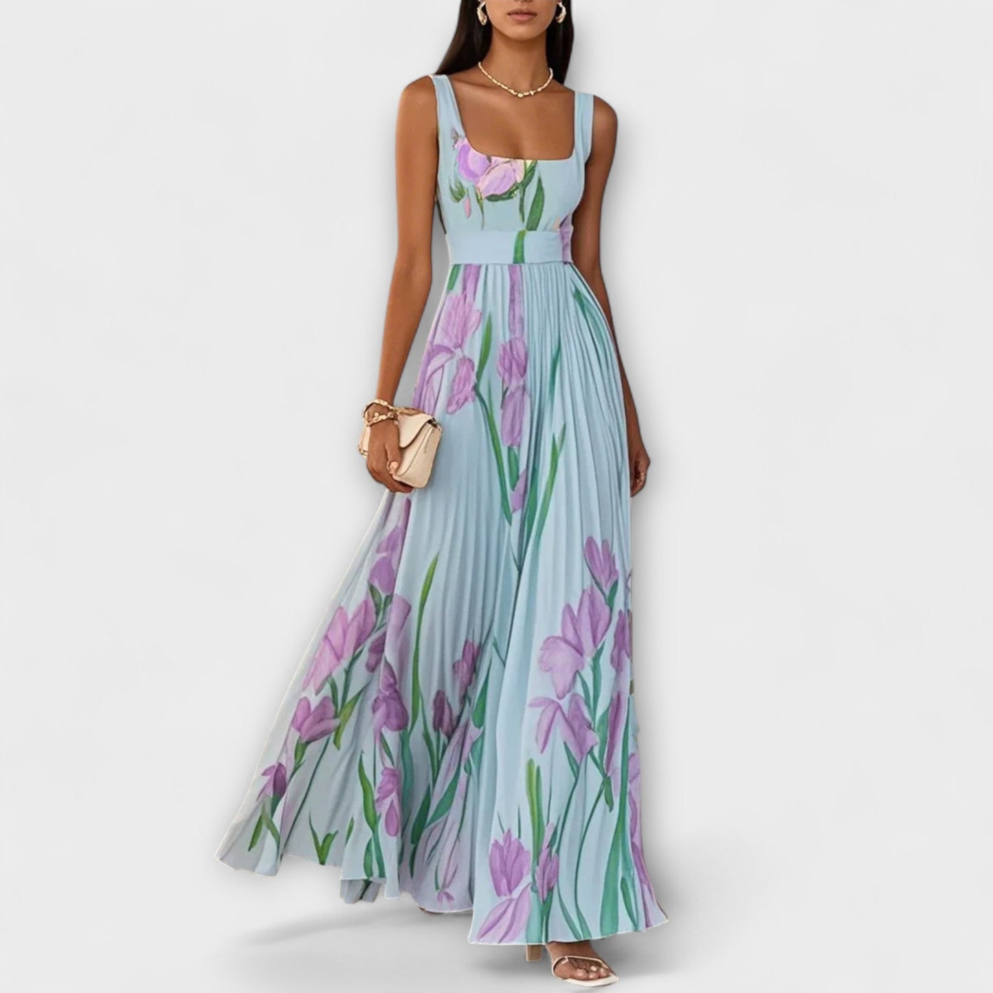 Gefaltetes Floral Chiffon Maxikleid