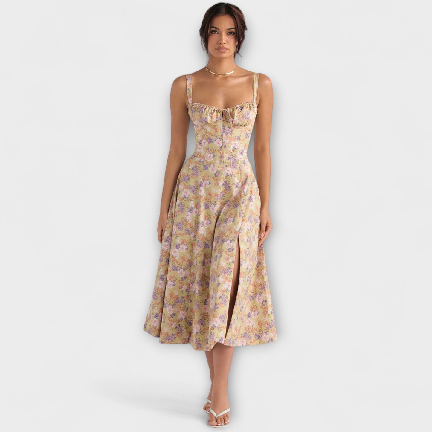 Zipporas - Maßgeschneidertes Bustierkleid mit modernem Frühlingsblumenmuster