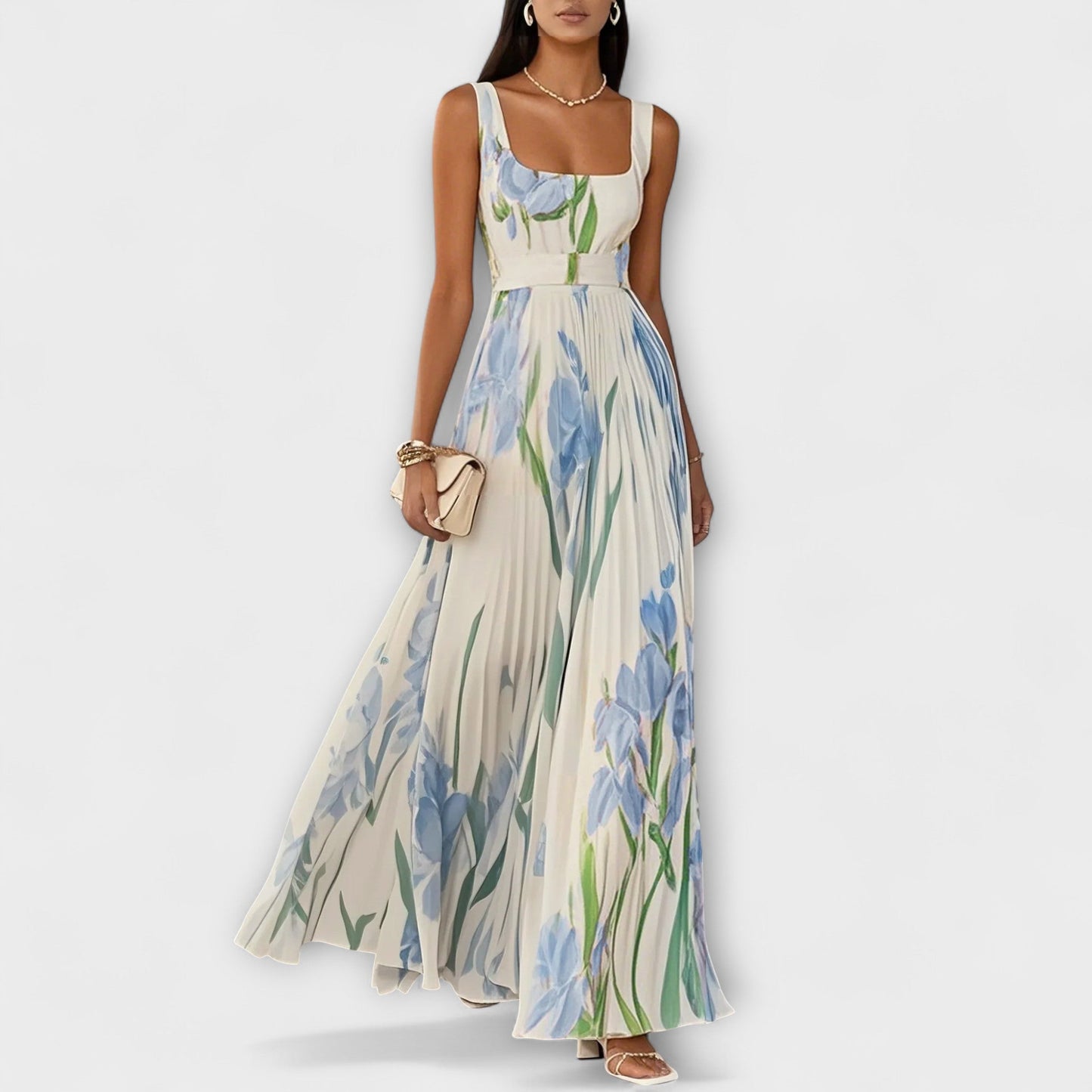 Gefaltetes Floral Chiffon Maxikleid