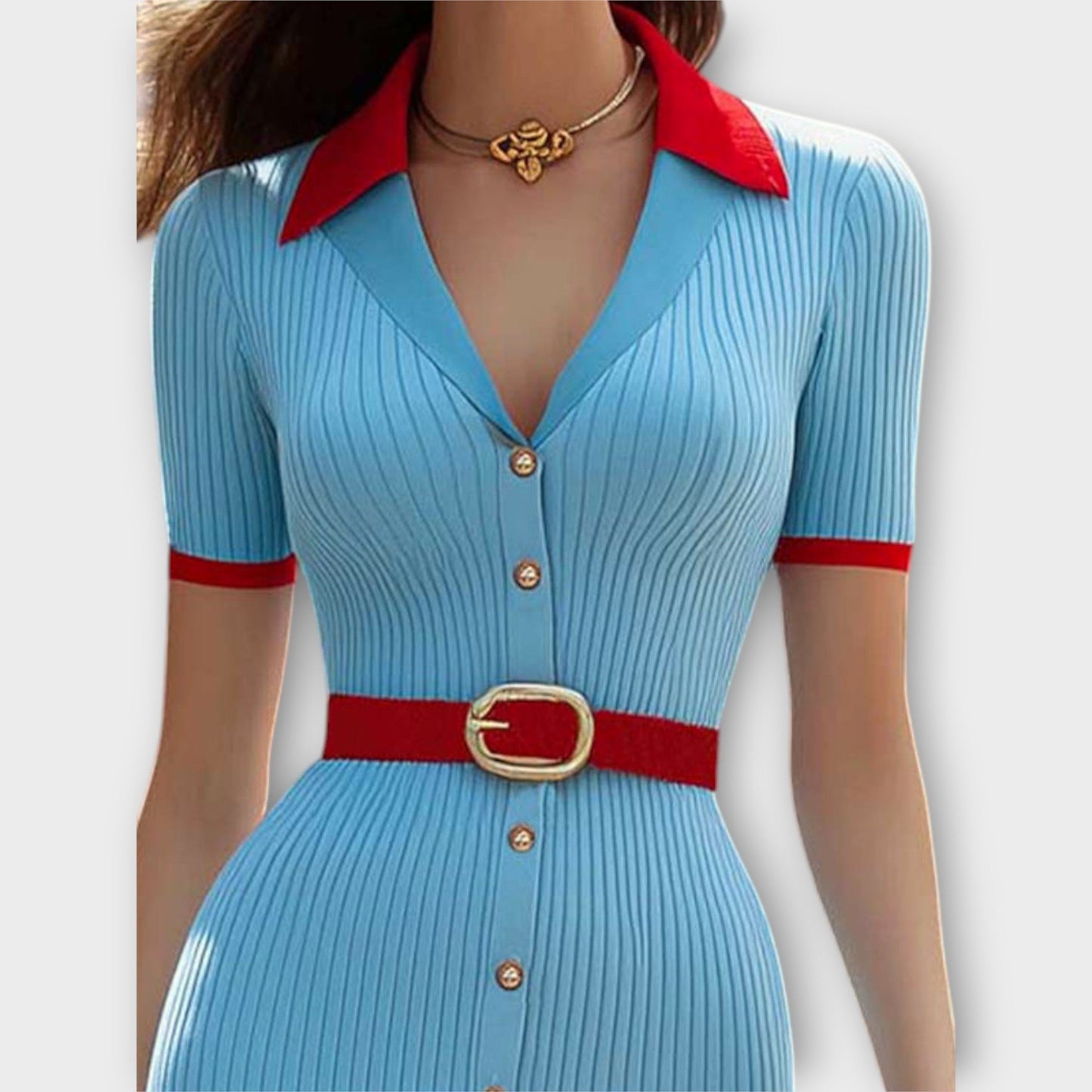 Sina - Schickes Babyblau Rippstrick Bleistiftkleid