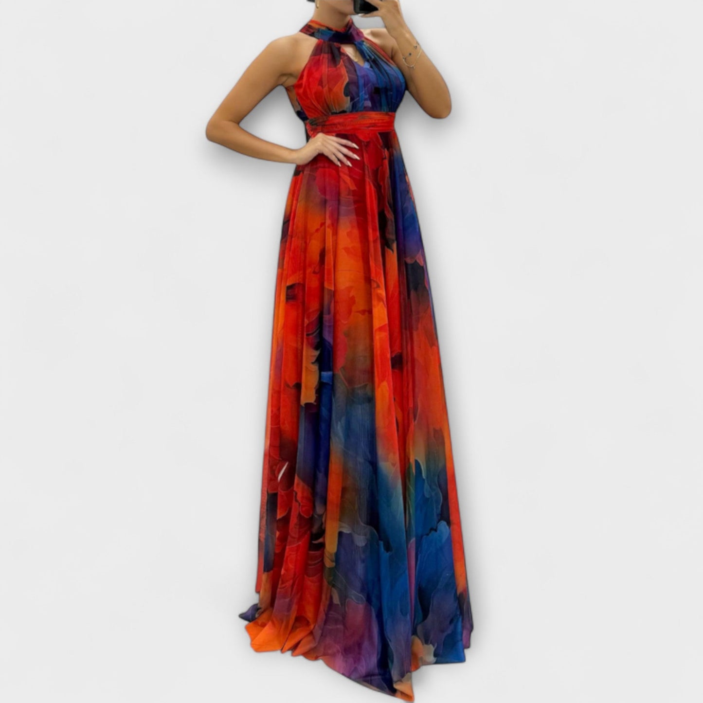 Isalie – Chiffon-Maxikleid mit floralem Muster
