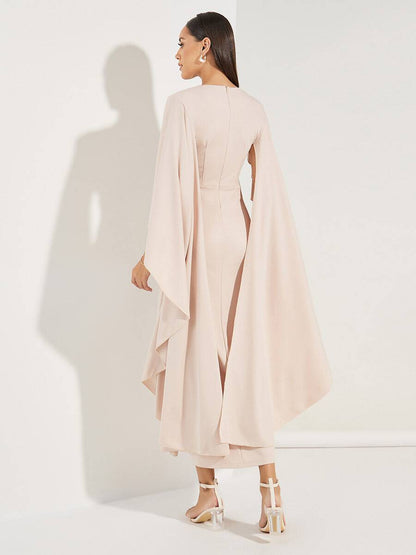 Rachel - Helles Rosa Midi-Kleid mit V-Ausschnitt und Chiffonärmeln