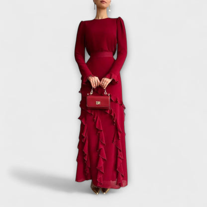 Fallon - Figurbetontes Langkleid mit dreidimensionalen Rüschen