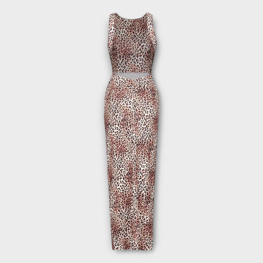 Della - Maxikleid mit Leopardenmuster und Rückenschlitz