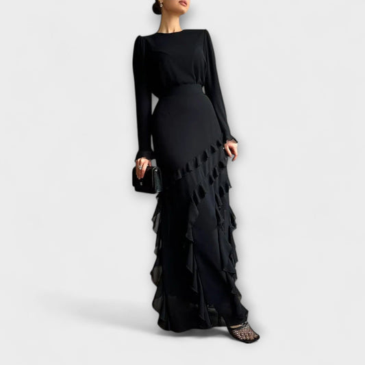 Fallon - Figurbetontes Langkleid mit dreidimensionalen Rüschen