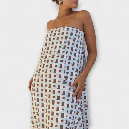 Hazel - Einzigartiges Geometrisches Off-Shoulder Maxikleid
