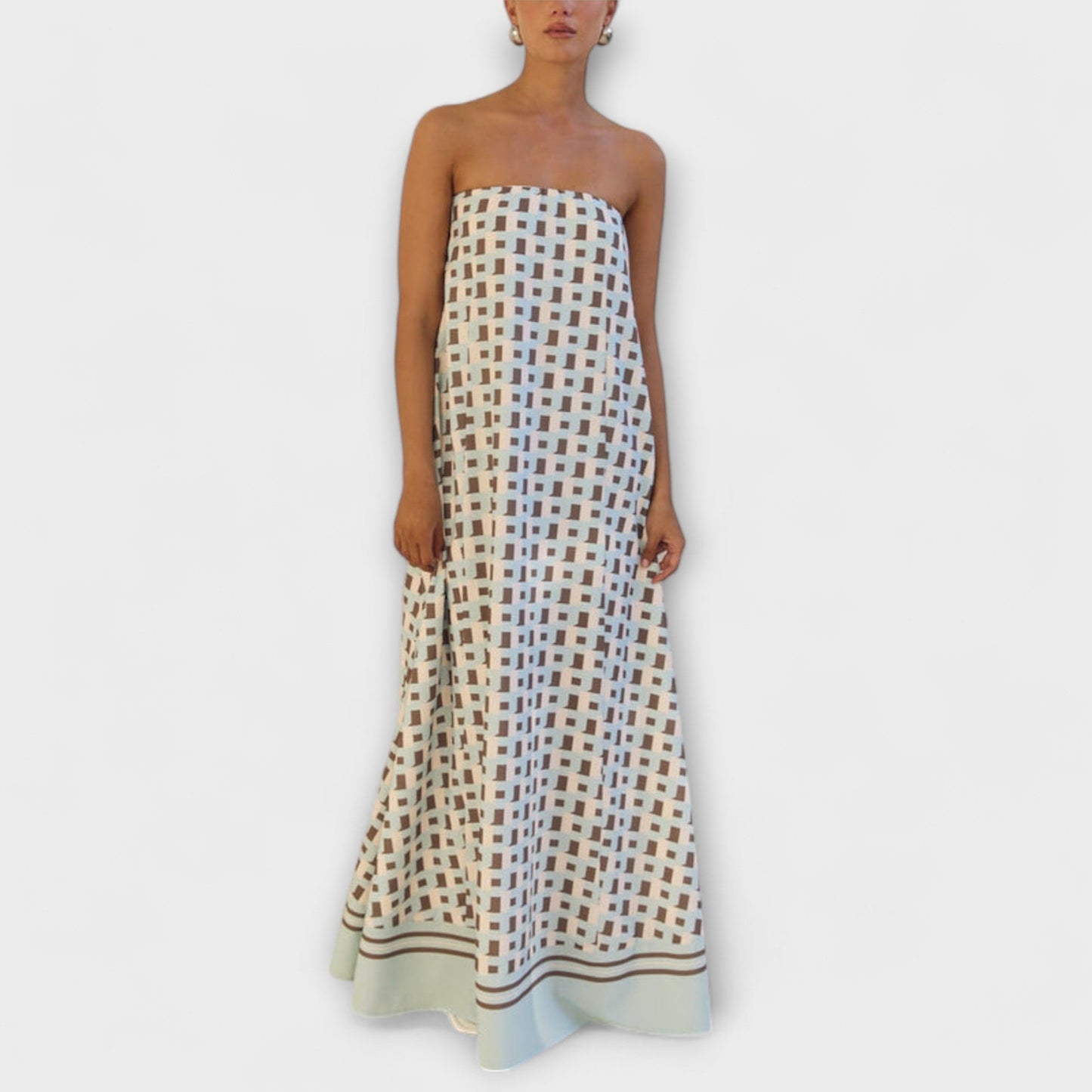 Hazel - Einzigartiges Geometrisches Off-Shoulder Maxikleid