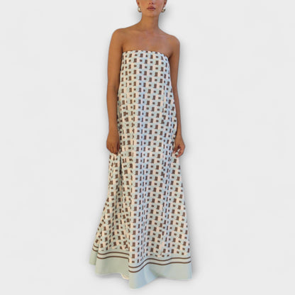 Hazel - Einzigartiges Geometrisches Off-Shoulder Maxikleid