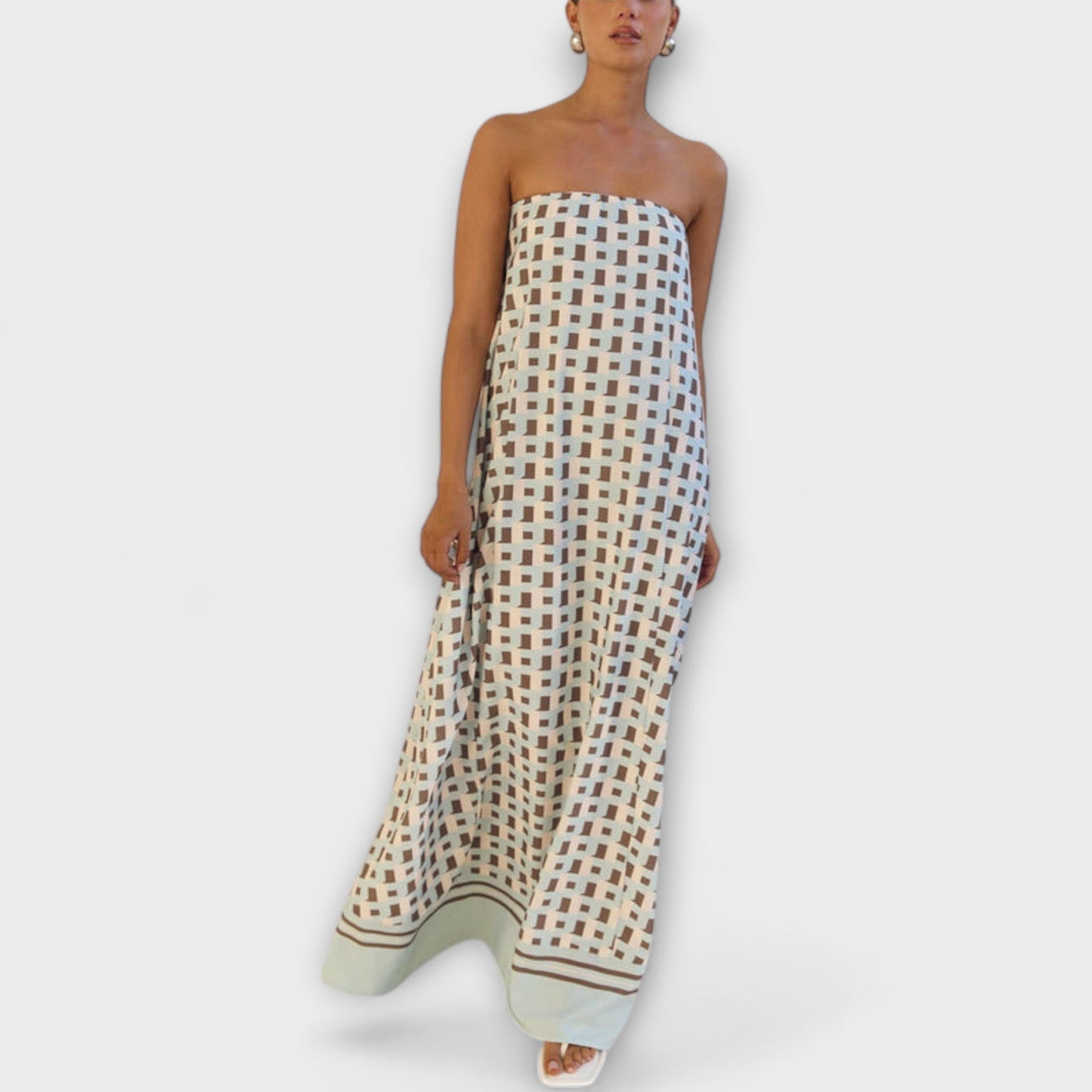 Hazel - Einzigartiges Geometrisches Off-Shoulder Maxikleid