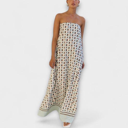 Hazel - Einzigartiges Geometrisches Off-Shoulder Maxikleid