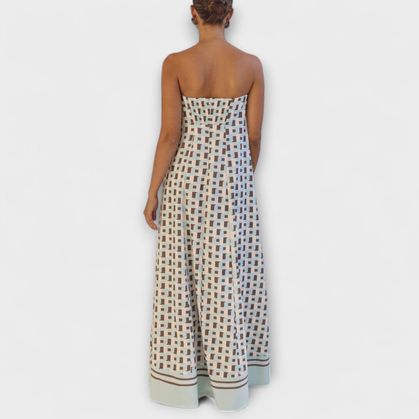 Hazel - Einzigartiges Geometrisches Off-Shoulder Maxikleid