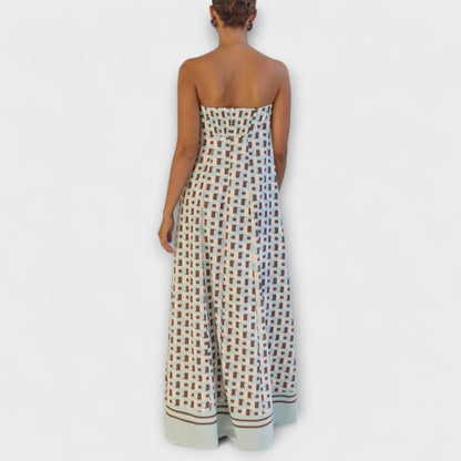Hazel - Einzigartiges Geometrisches Off-Shoulder Maxikleid