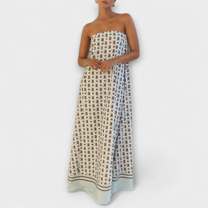 Hazel - Einzigartiges Geometrisches Off-Shoulder Maxikleid