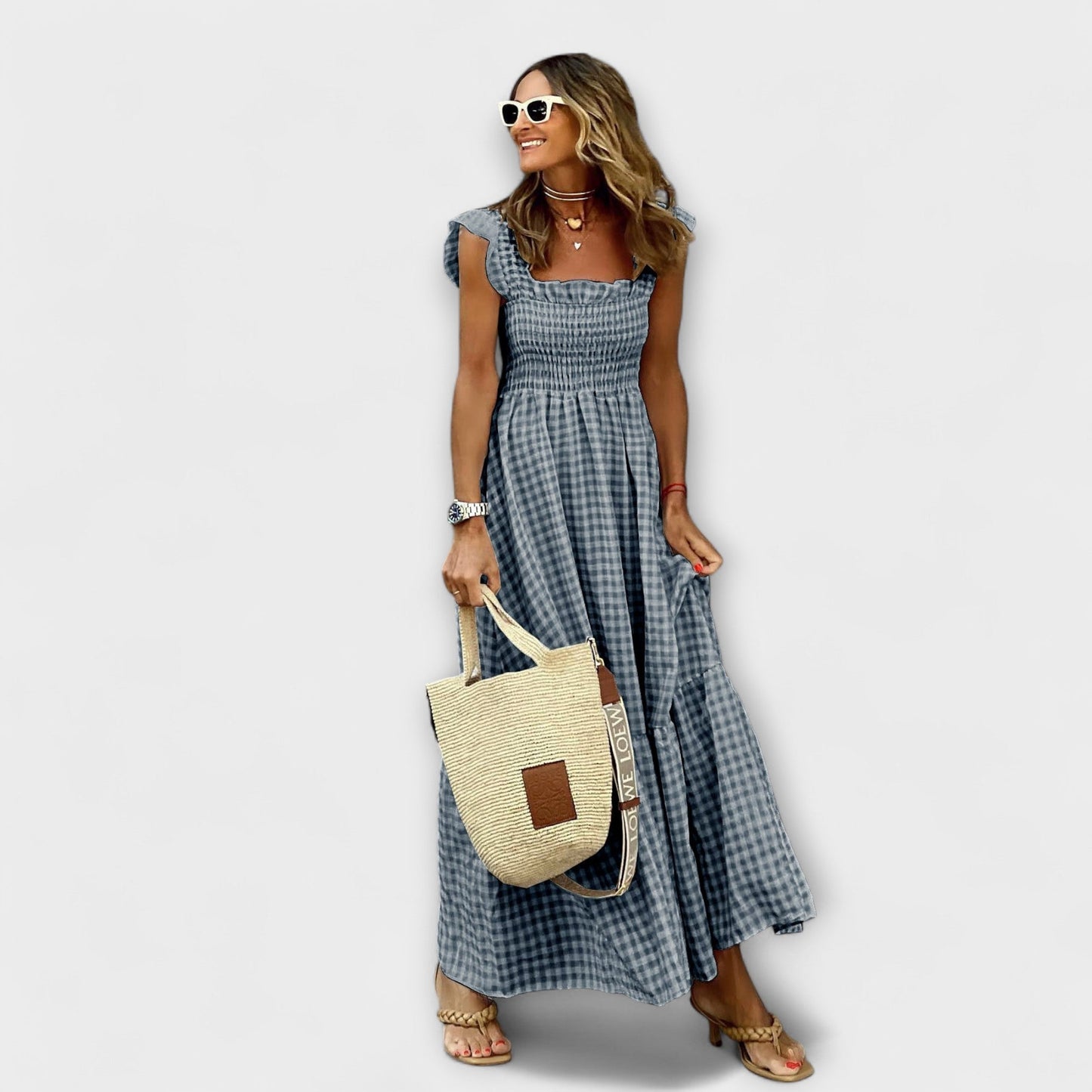 Gekleidetes Maxi-Kleid mit Rüschensäumen