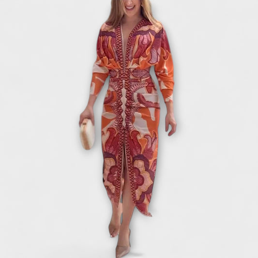 Cleo - Einzigartiges Dolman Midi Kleid mit brasilianischem Druck