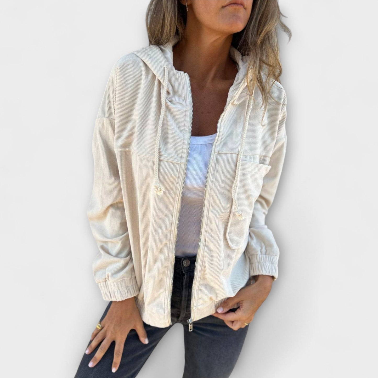 Ella - Cord-Jacke mit Kapuze und Reißverschluss