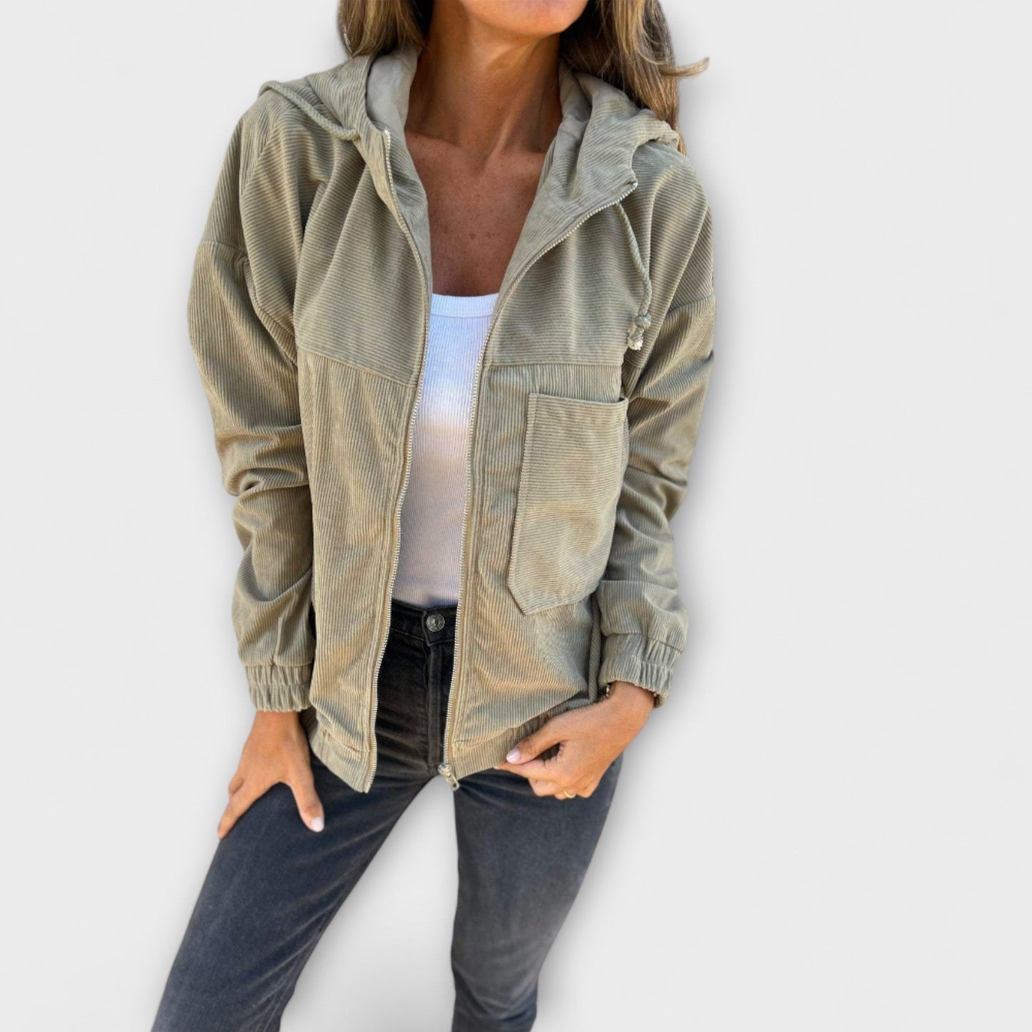 Ella - Cord-Jacke mit Kapuze und Reißverschluss