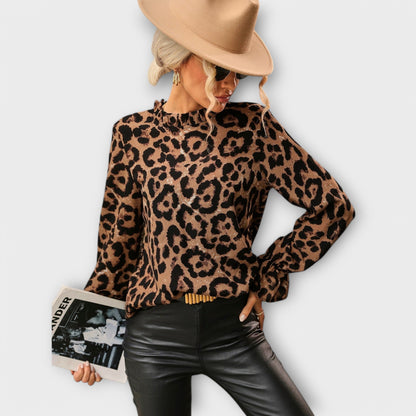 Kayla - Leopardenbluse mit plissiertem Kragen