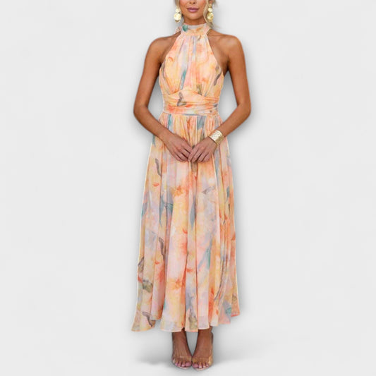 Halter-Neck Aquarell Druck Maxikleid