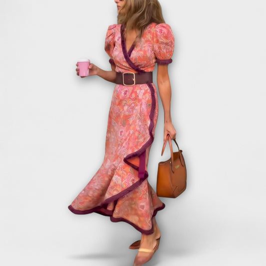 Elegantes Pink Maxi-Kleid mit kurzen Ärmeln