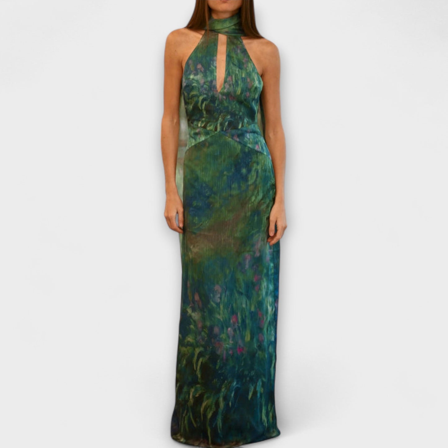 Maisie - Monet Iris Druck Maxi Kleid