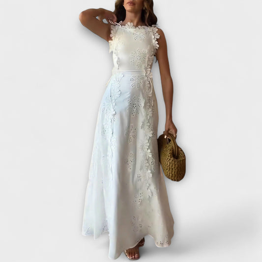 Éliora – Maxikleid mit Spitzenblumenmuster und Bindebändern