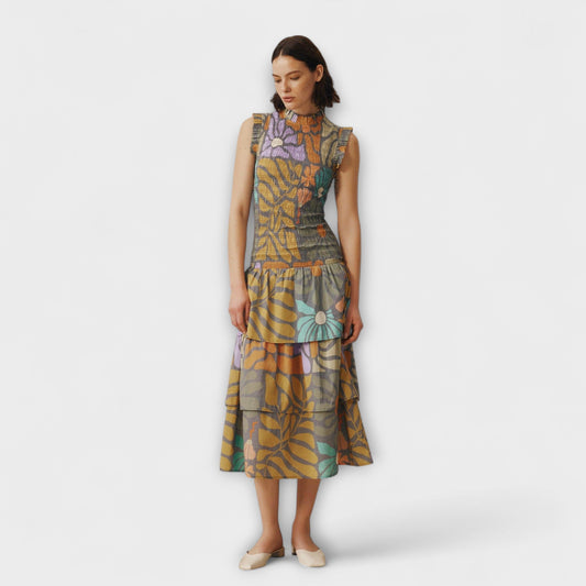 Buntes Botanisches Midi-Kleid