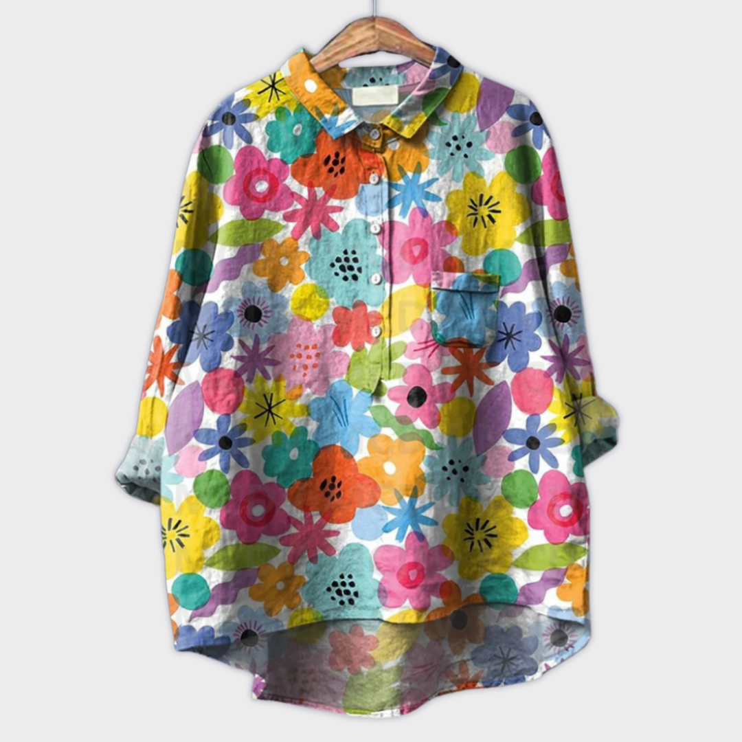 Magdalena - Handgemachte Damenbluse mit Blumenmuster