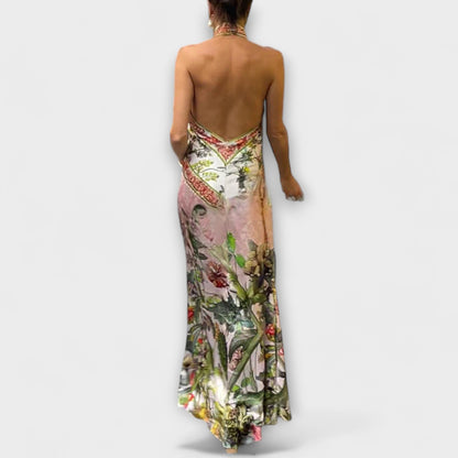 Ayla - Ärmelloses Maxikleid mit floralem Muster und offener Rückseite