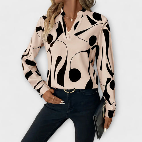 Elegante Bluse mit langen Ärmeln und spitzem Ausschnitt